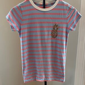 Crewcuts Blue and Pink Striped Tee with Gold sequin Pineapple (Size 12)